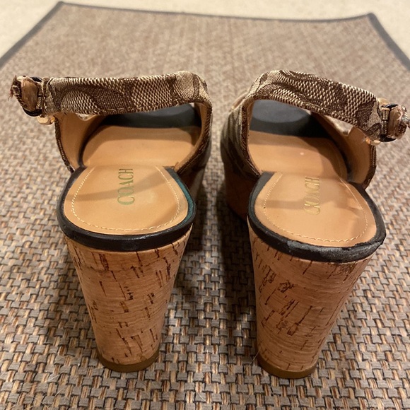 Coach 7.5 Khaki Signature Cork Wedge Sandals - Picture 6 of 12